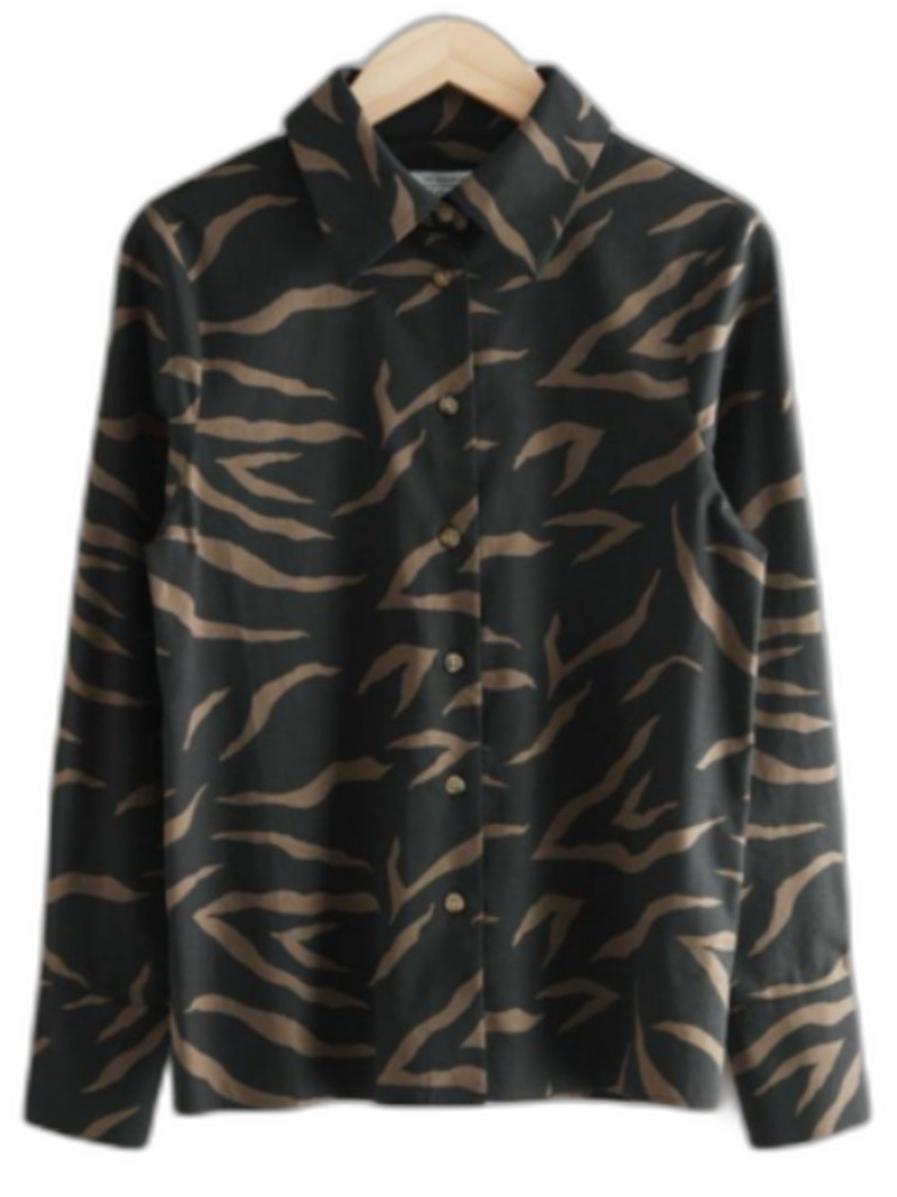 & Other Stories Black and Brown Animal-Print Button-Down Shirt